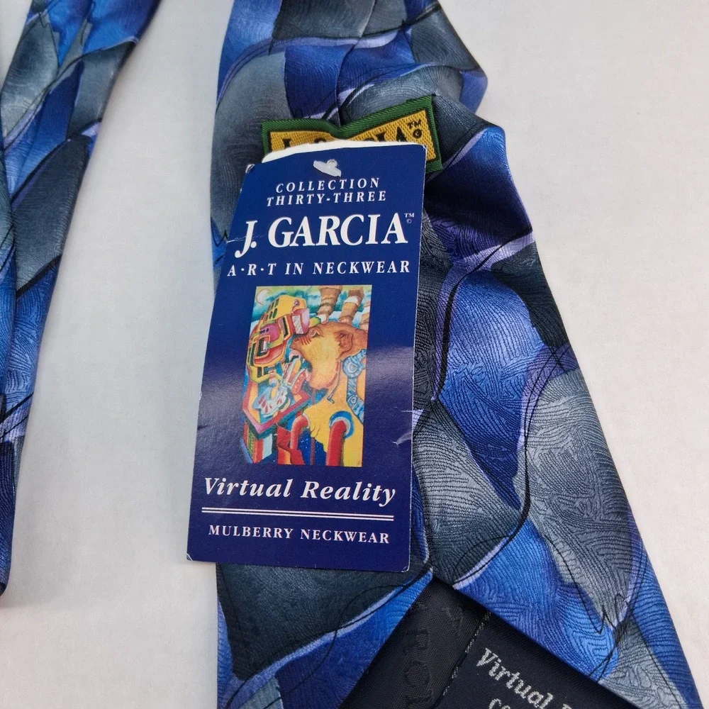 J. Garcia Necktie Mens OS Blue Virtual Reality Collection 14 Silk Abstract Art